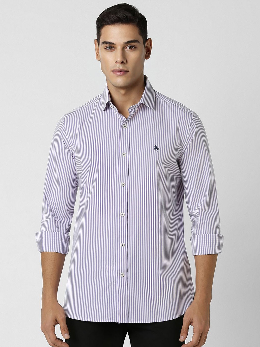

Van Heusen Sport Men Spread Collar Striped Cotton Slim Fit Casual Shirt, Purple