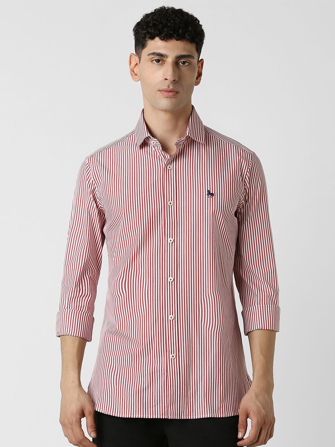 

Van Heusen Sport Men Spread Collar Striped Cotton Slim Fit Casual Shirt, Red