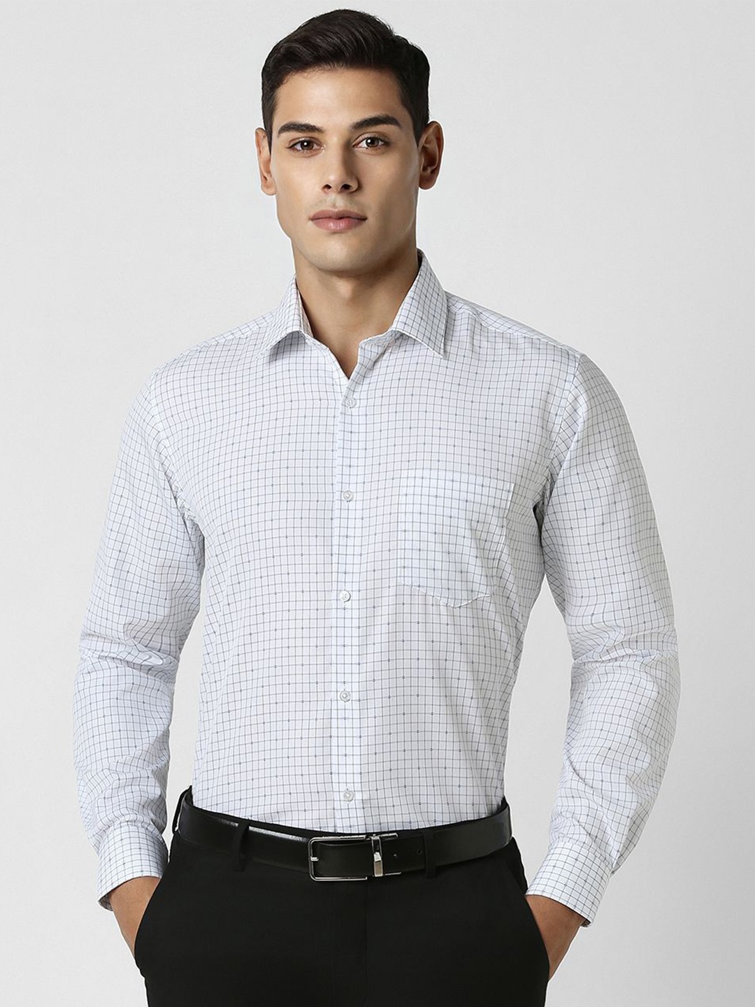 

Van Heusen Men Grid Tattersall Checks Opaque Checked Formal Shirt, White