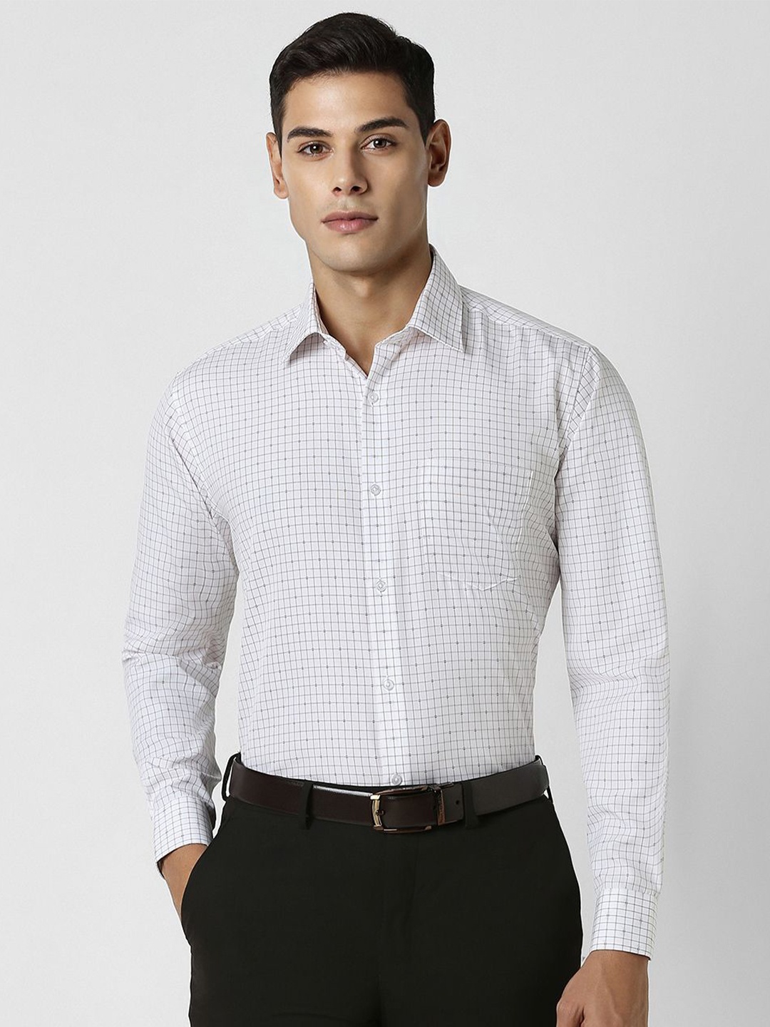 

Van Heusen Men Grid Tattersall Checks Opaque Checked Formal Shirt, White