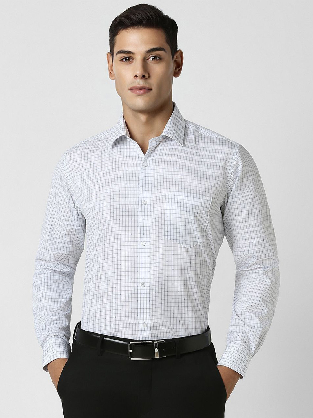 

Van Heusen Men Grid Tattersall Checks Opaque Checked Formal Shirt, White