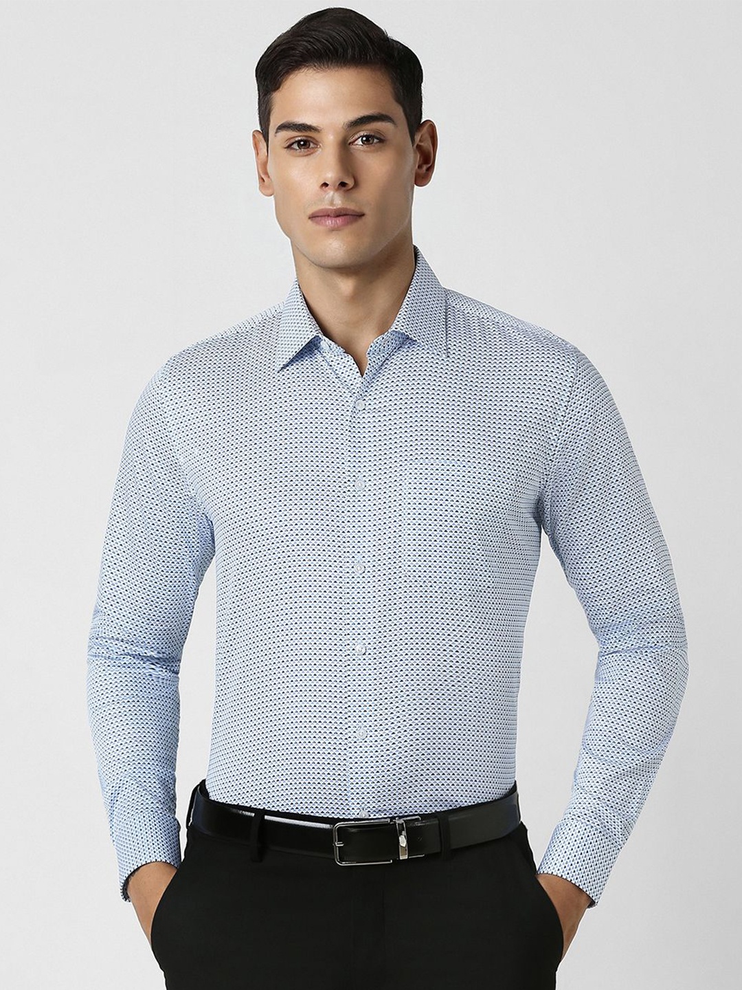 

Van Heusen Men Slim Fit Opaque Printed Formal Shirt, Blue