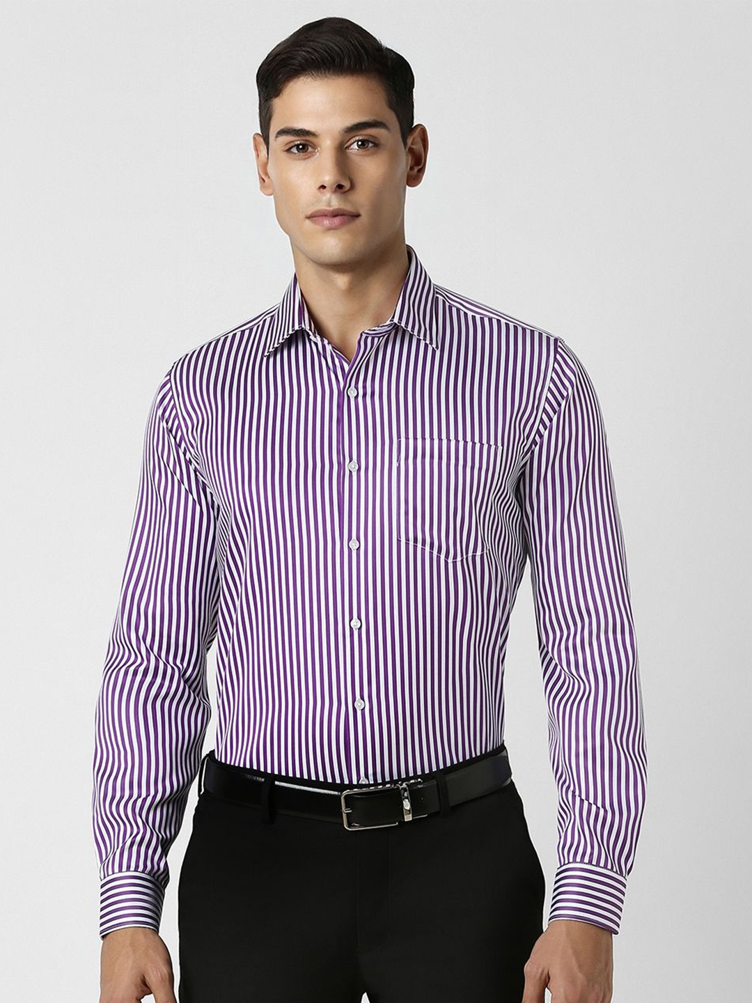 

Van Heusen Men Slim Fit Opaque Striped Formal Shirt, Purple