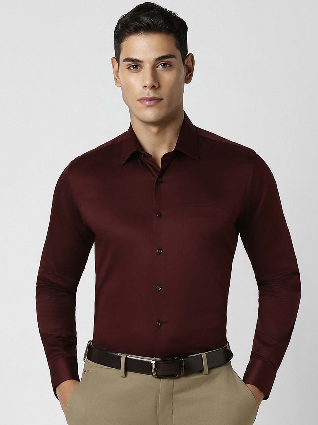 

Van Heusen Men Spread Collar Solid Cotton Slim Fit Casual Shirt, Maroon