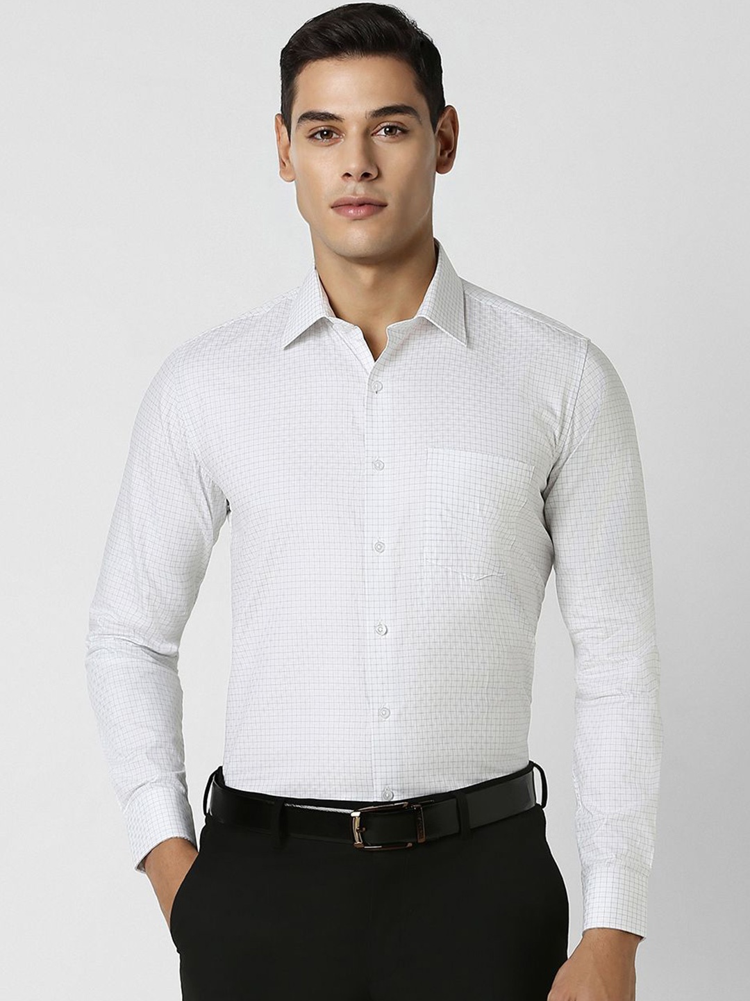 

Van Heusen Men Spread Collar Micro Checked Cotton Slim Fit Formal Shirt, White