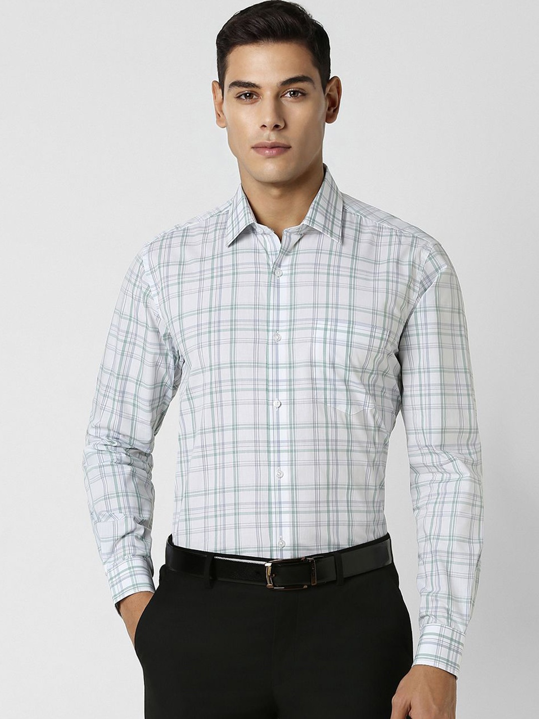 

Van Heusen Men Spread Collar Other Checks Checked Cotton Casual Shirt, White