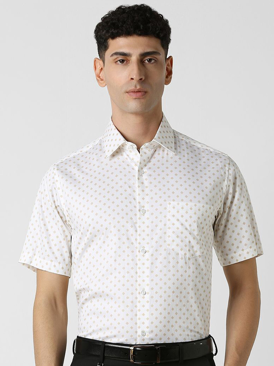 

Van Heusen Men Spread Collar Micro Ditsy Printed Cotton Party Shirt, White