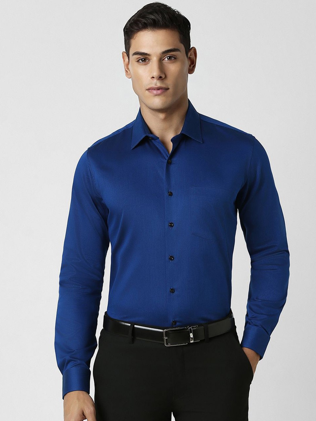 

Van Heusen Men Spread Collar Solid Cotton Slim Fit Party Shirt, Blue