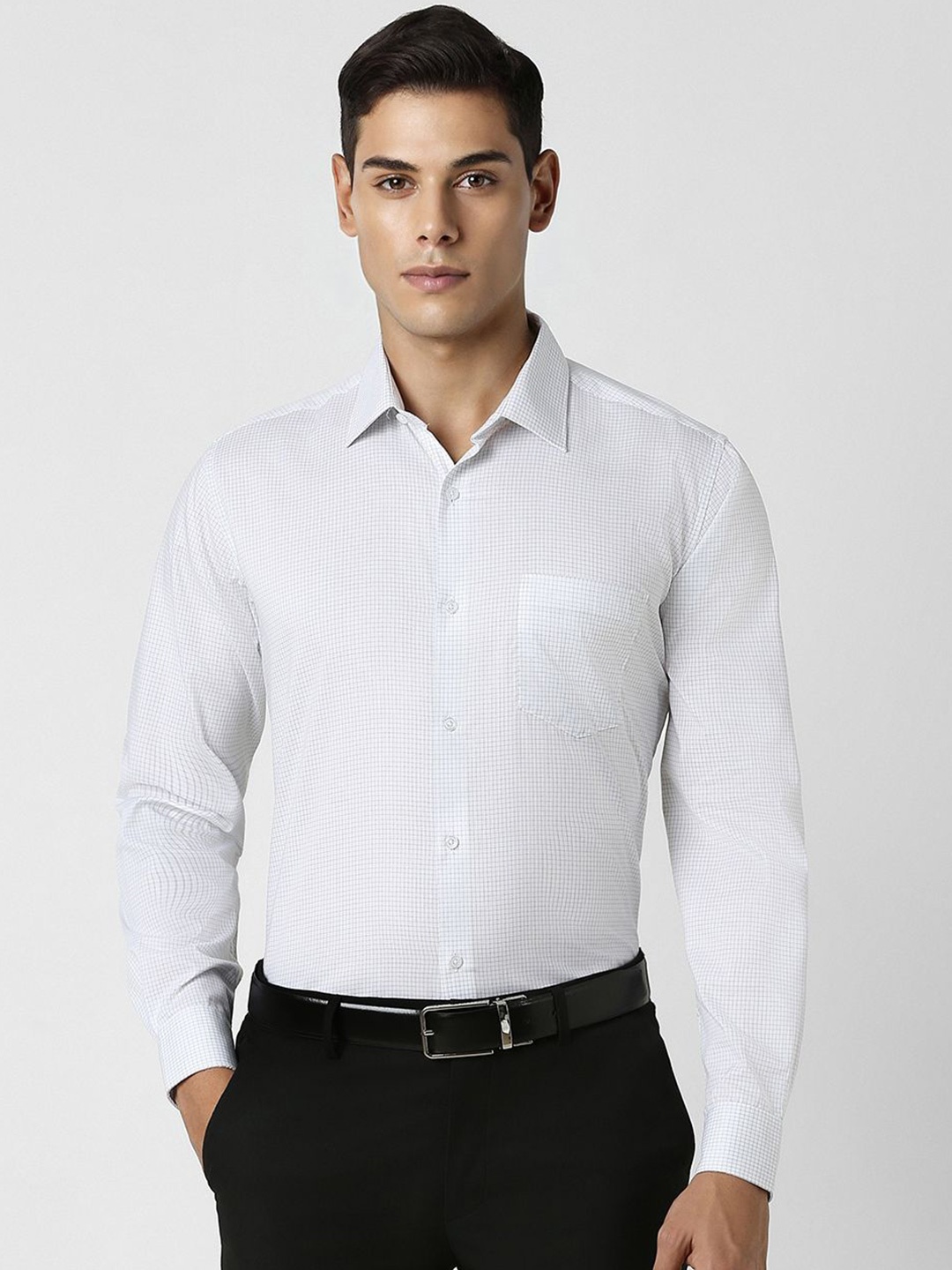 

Van Heusen Men Spread Collar Micro Checked Cotton Formal Shirt, White