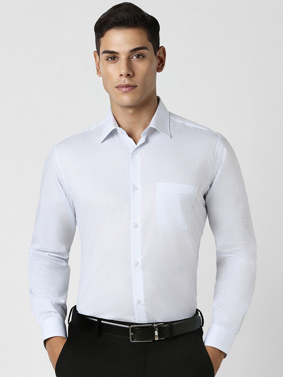 

Van Heusen Men Spread Collar Micro Checked Cotton Formal Shirt, White