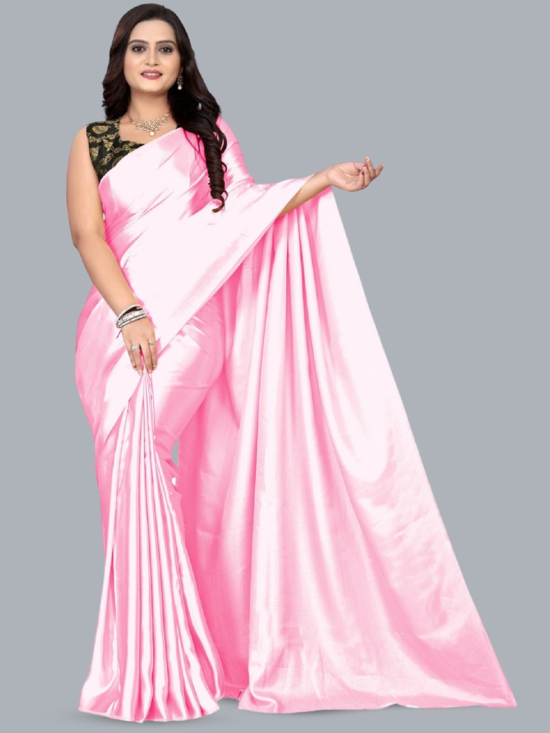 

LADY SHOPI Satin Saree, Pink