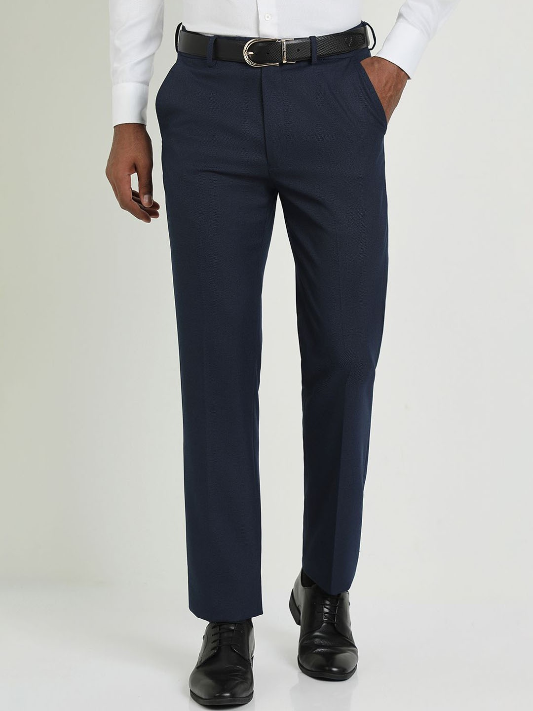 

Allen Solly Sport Men Solid Mid Rise Regular Fit Formal Trousers, Navy blue