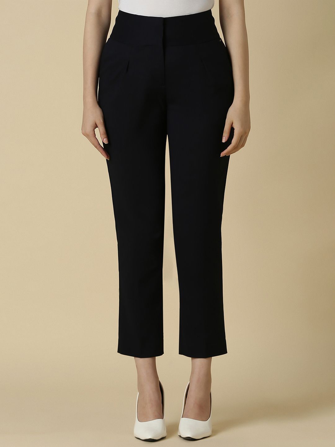 

Allen Solly Woman Cotton Formal Trousers, Black