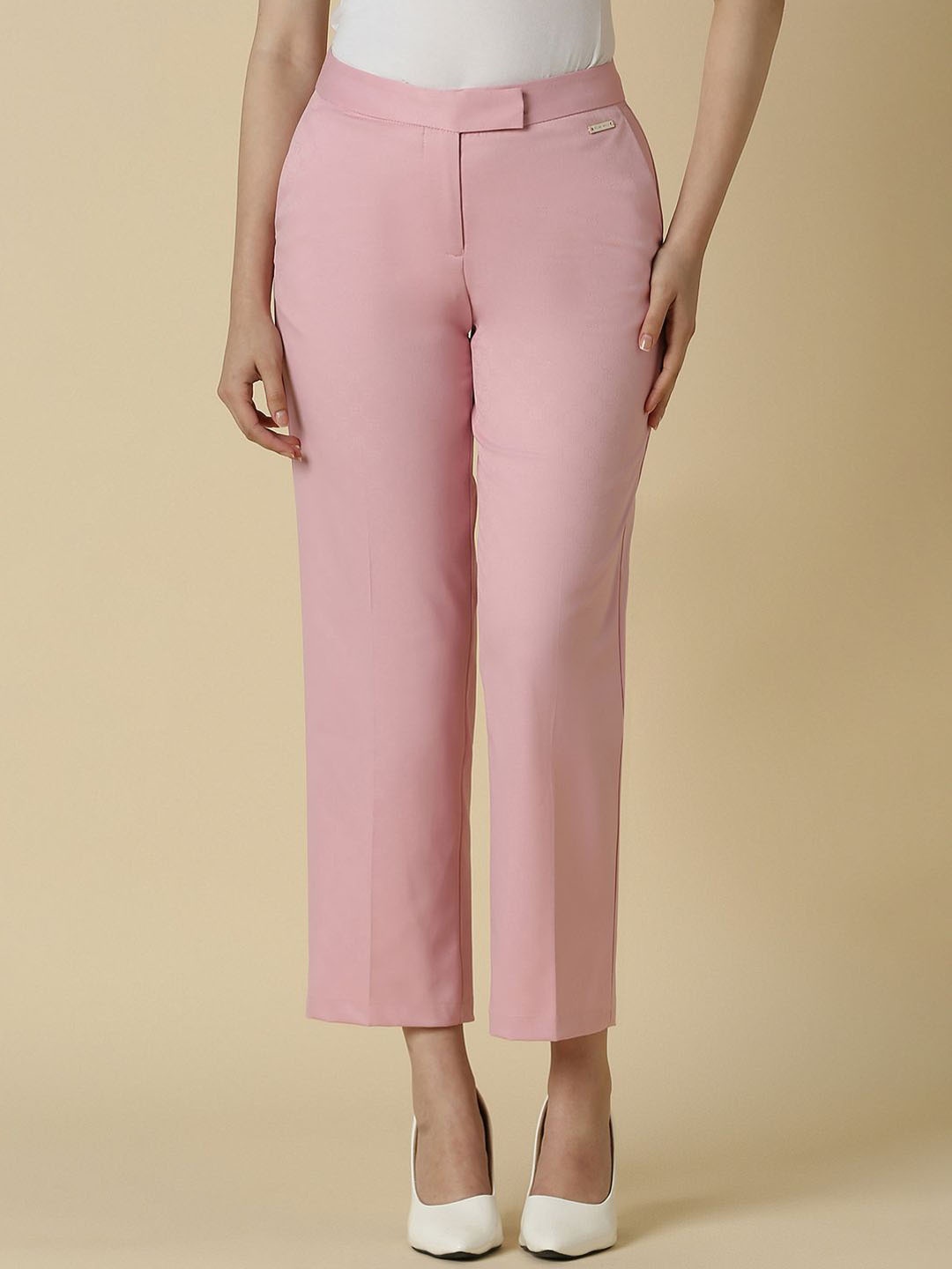 

Allen Solly Woman Women Regular Fit Solid Formal Trousers, Pink