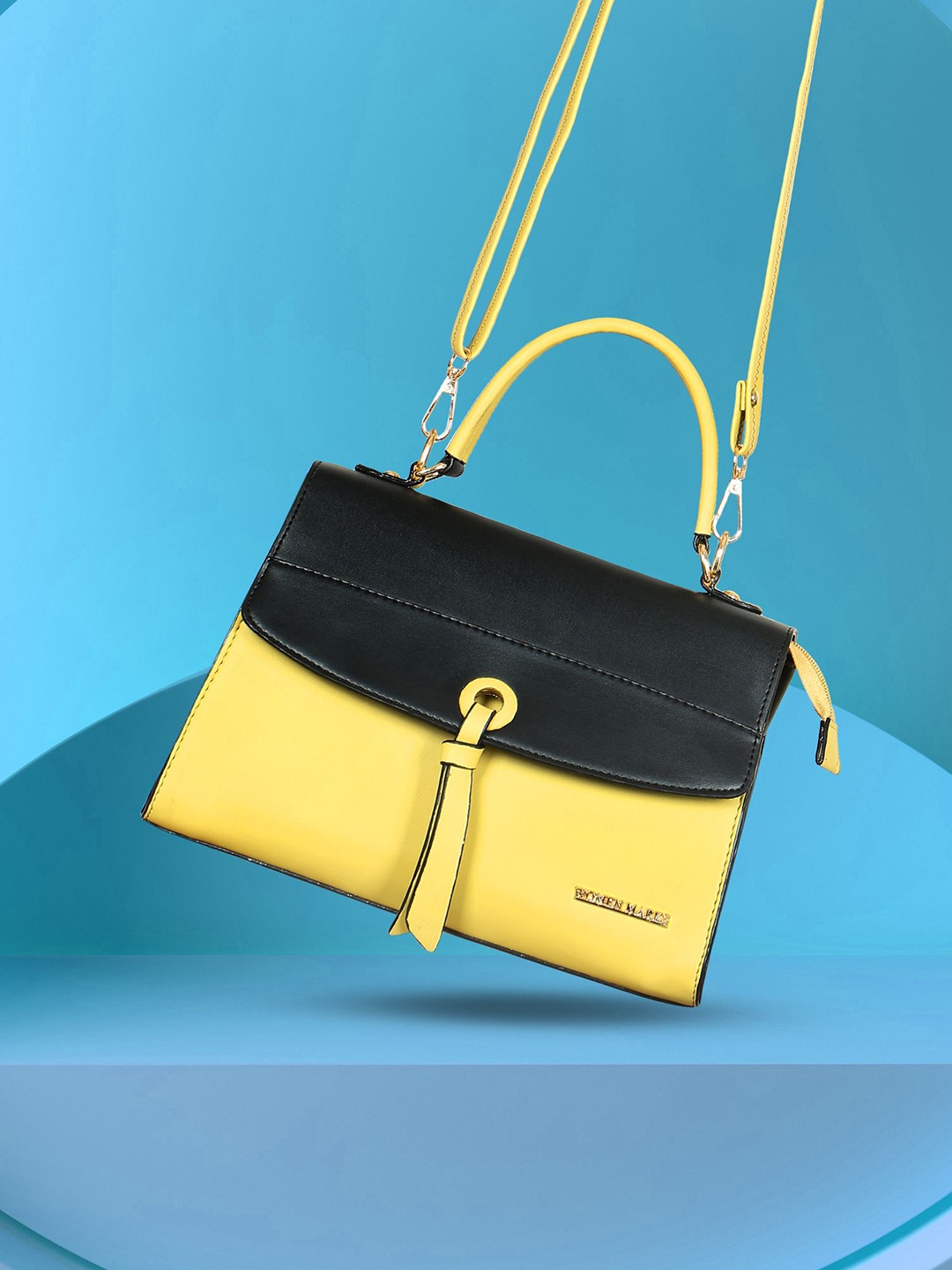 

WOMEN MARKS Colourblocked PU Oversized Structured Handheld Bag, Black