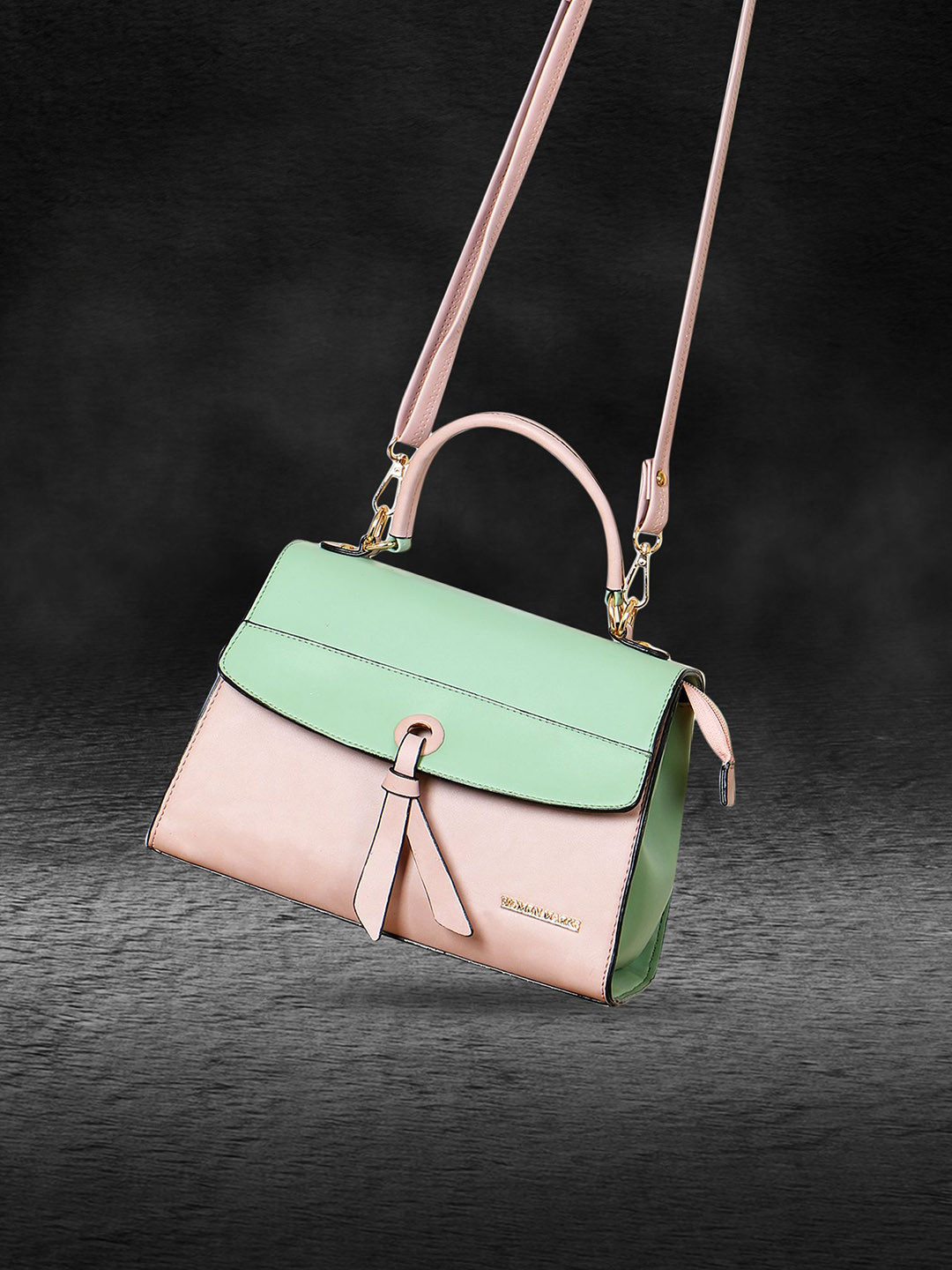 

WOMEN MARKS Women Colourblocked PU Oversized Structured Handheld Bag, Green