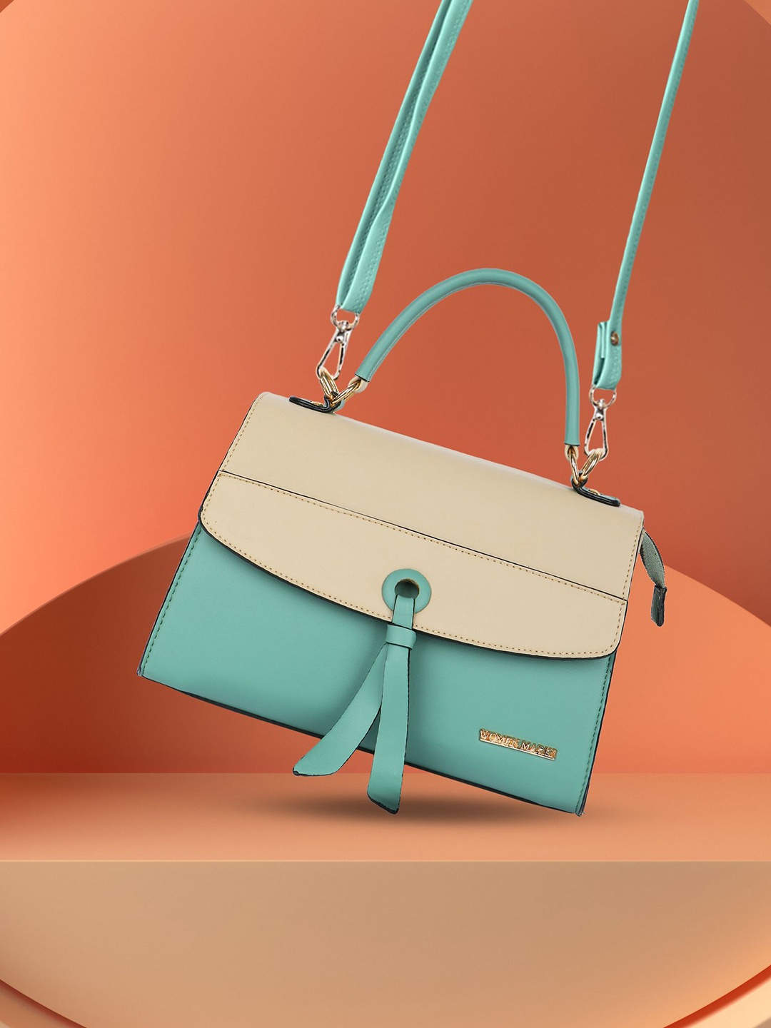 

WOMEN MARKS Colourblocked PU Structured Satchel with Tasselled, Cream