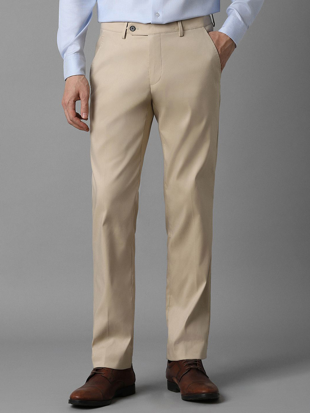 

Luxure by Louis Philippe Men solid Mid Rise Slim Fit Formal Trousers, Beige