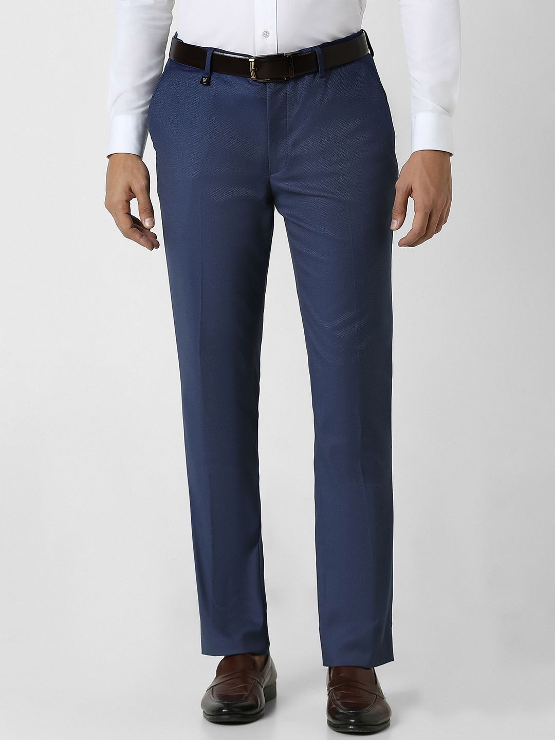 

V Dot Men Skinny Fit Formal Trousers, Navy blue
