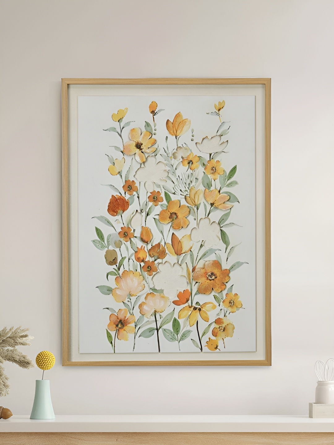 

Athome by Nilkamal White & Yellow Wooden Floral & Botanical Wall Art