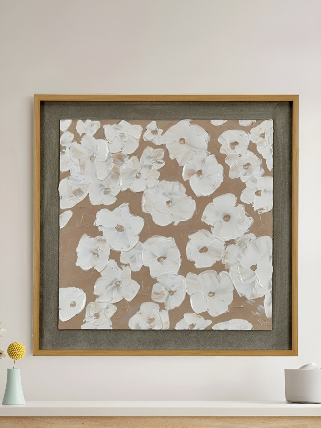 

Athome by Nilkamal White & Beige Canvas Floral & Botanical Wall Art