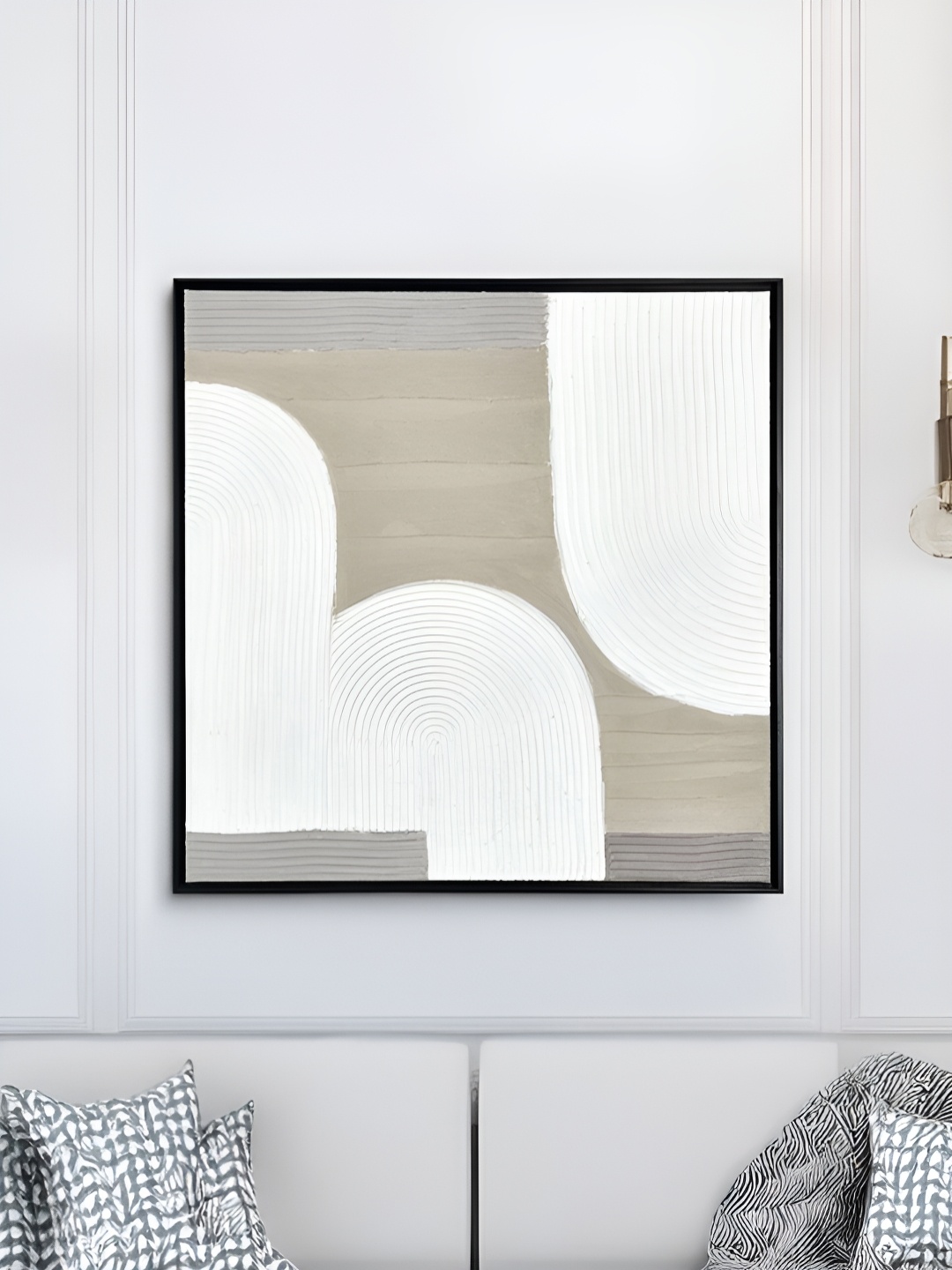 

Athome by Nilkamal Beige & White Abstract Canvas Wall Art