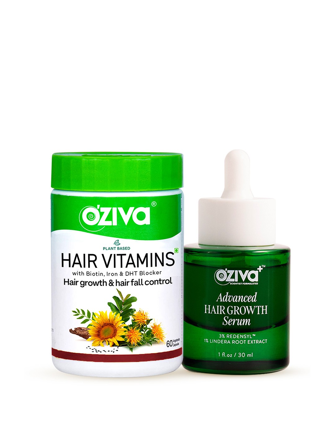 OZiva Hair Vitamins & Advanced Hair Growth Serum Combo, Green