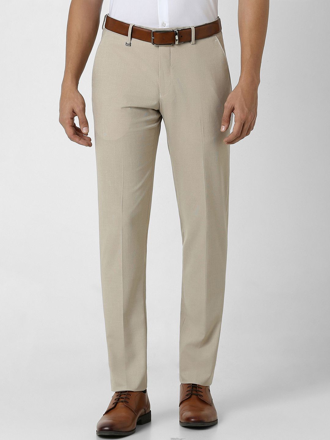 

Van Heusen Men Solid Slim Fit Formal Trousers, Beige