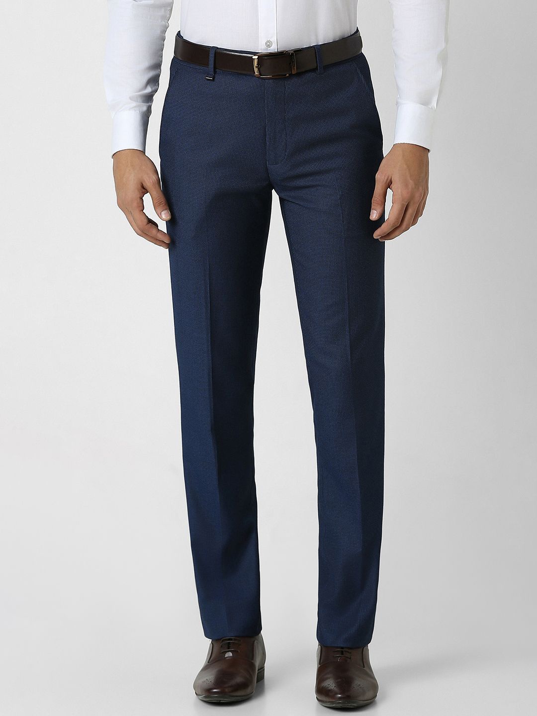 

Van Heusen Men Textured Mid-Rise Slim Fit Formal Trousers, Navy blue