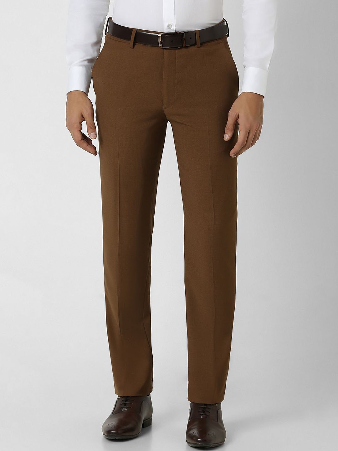 

Van Heusen Men Cotton Slim Fit Mid-Rise Flat-Front Formal Trousers, Brown