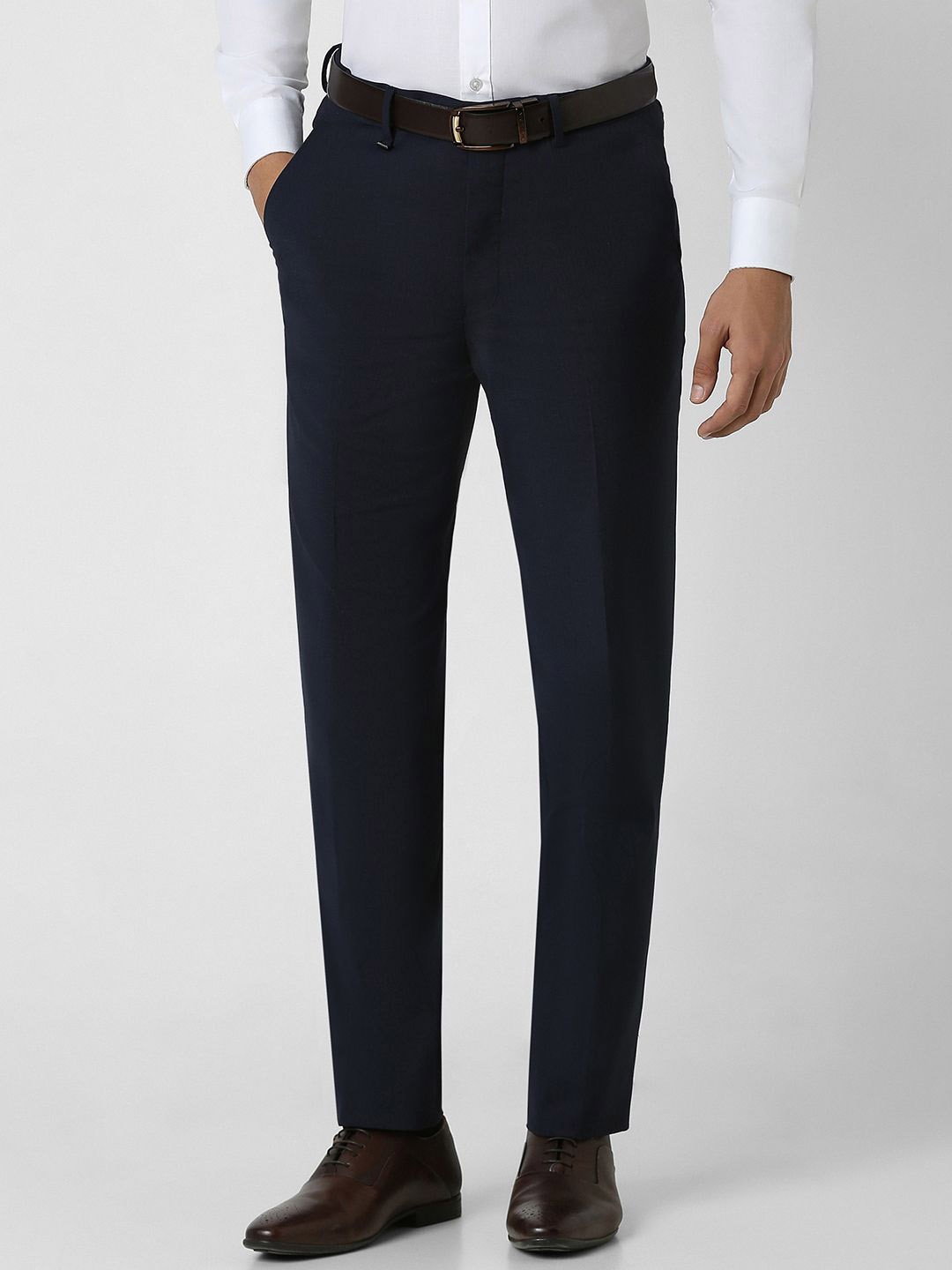 

Van Heusen Men Mid-Rise Regular Fit Formal Trousers, Navy blue