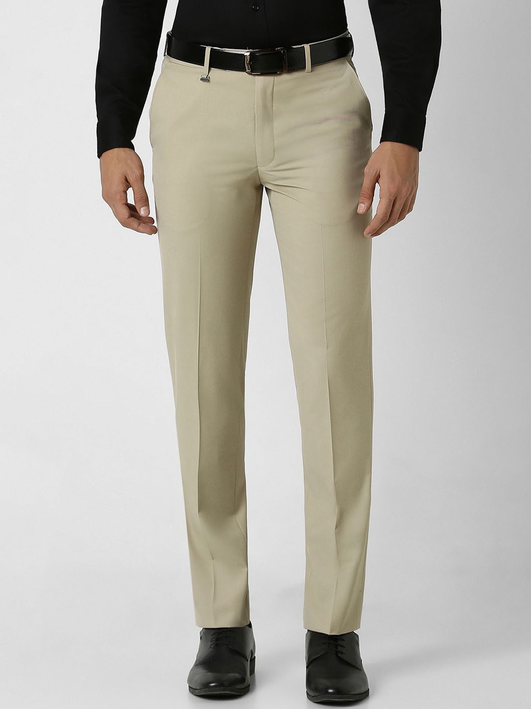 

Van Heusen Men Solid Mid Rise Slim Fit Formal Trousers, Beige