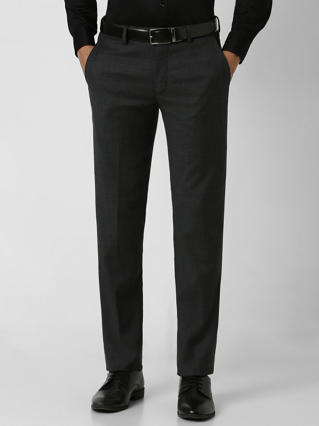 

Van Heusen Men Textured Cotton Slim Fit Mid-Rise Flat-Front Formal Trousers, Grey