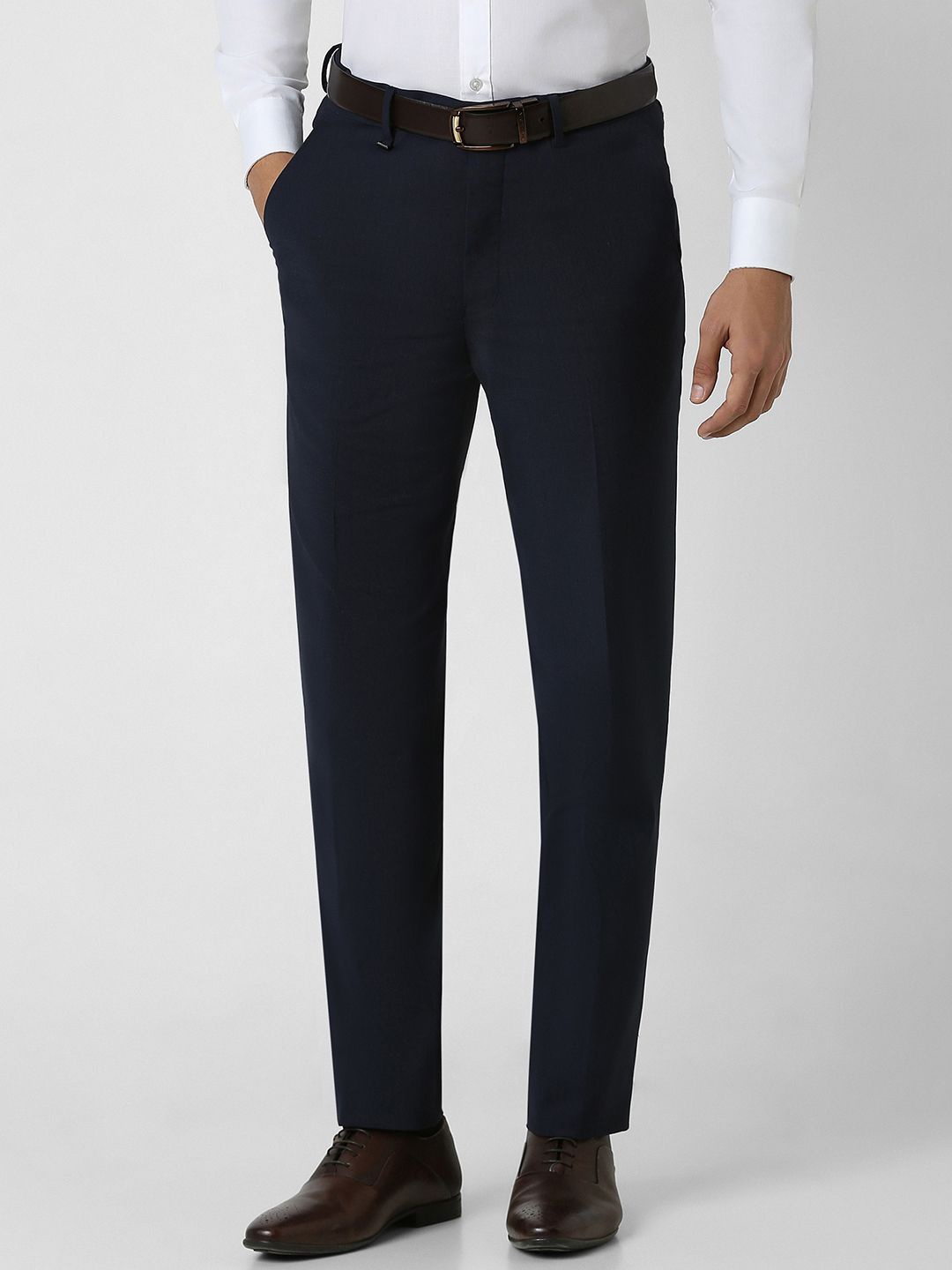 

Van Heusen Men Solid Mid Rise Regular Fit Formal Trousers, Navy blue