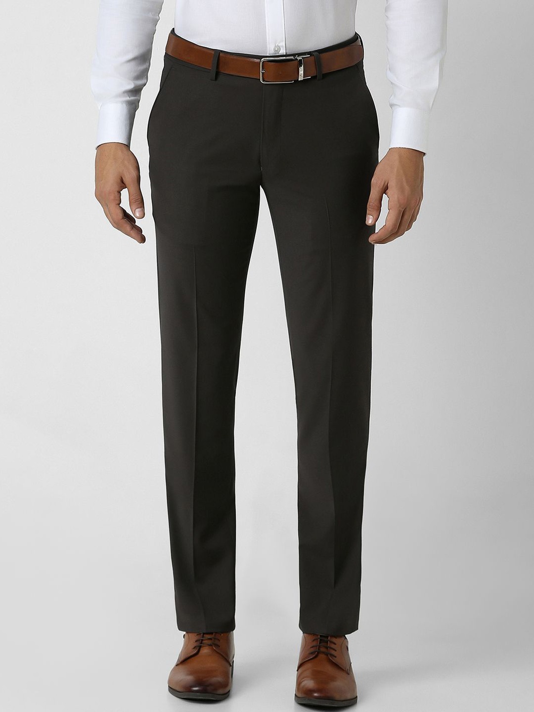 

Van Heusen Men Cotton Slim Fit Mid-Rise Flat-Front Formal Trousers, Brown
