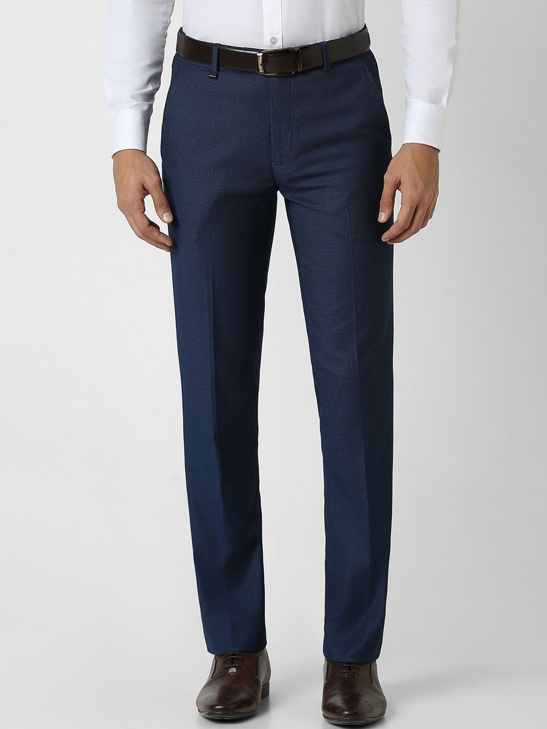 

Van Heusen Men Textured Slim Fit Mid Rise Formal Trousers, Navy blue