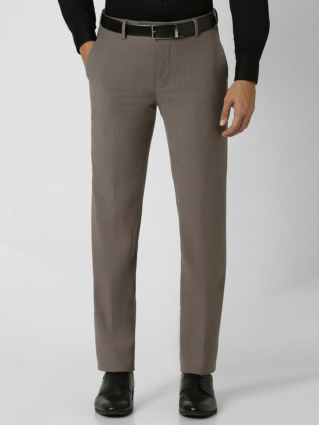 

Van Heusen Men Textured Slim Fit Mid-Rise Flat-Front Trousers, Brown