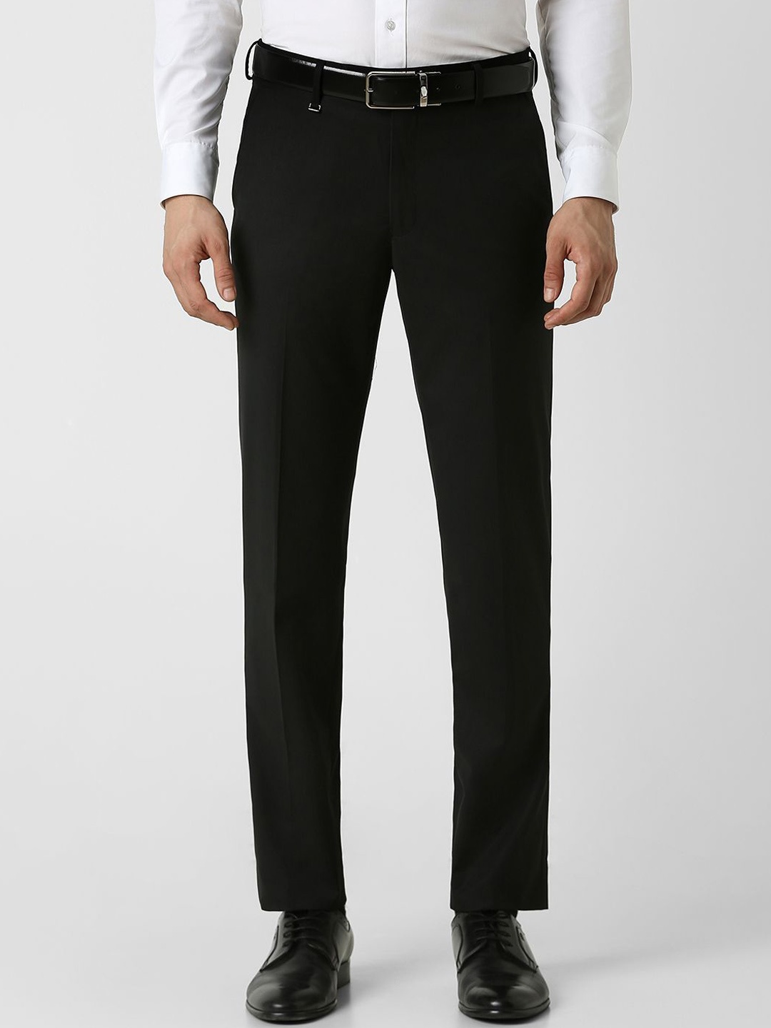 

Van Heusen Men Solid Mid Rise Slim Fit Formal Trousers, Black