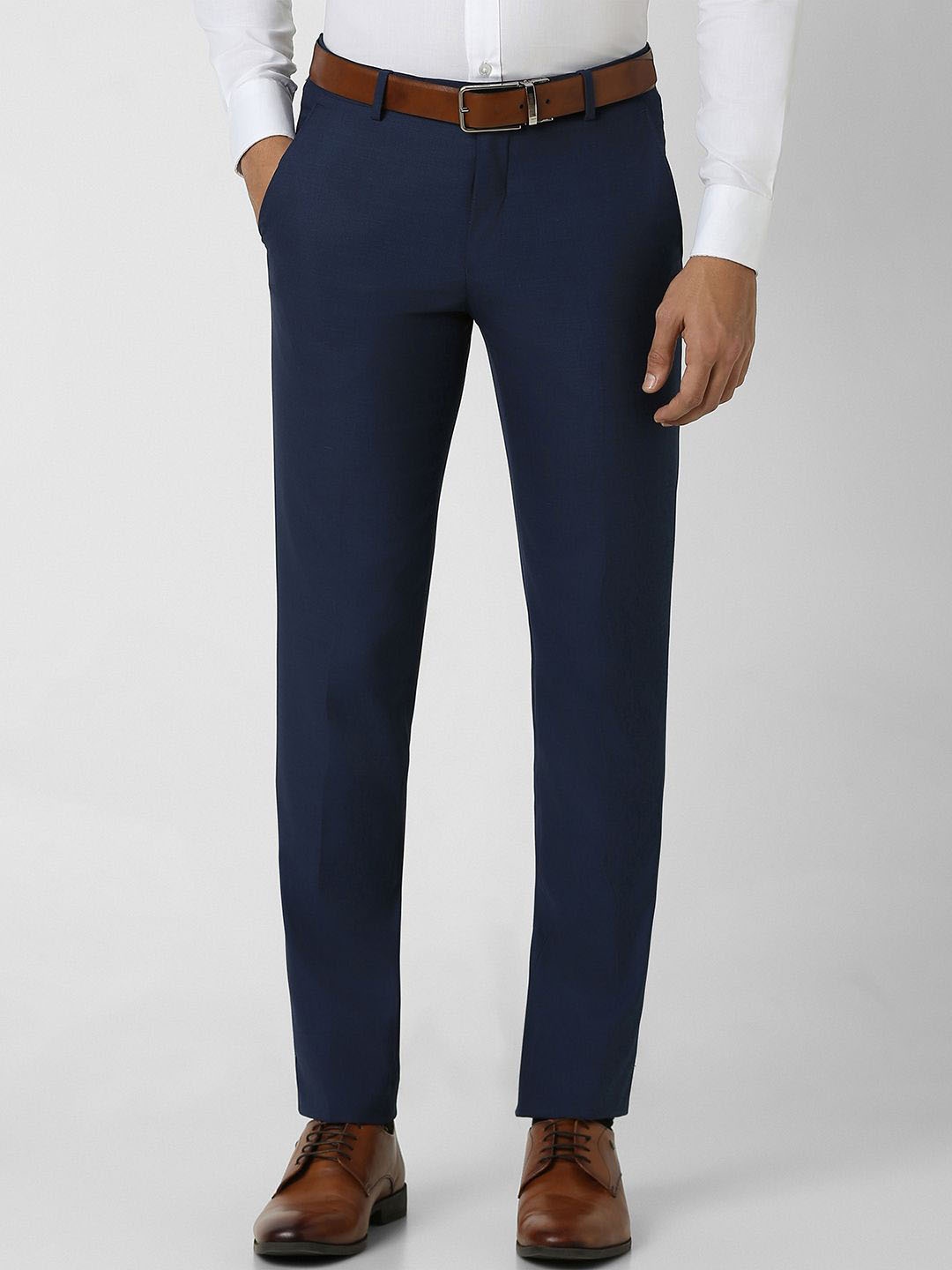 

Van Heusen Men Textured Slim Fit Mid-Rise Flat-Front Formal Trousers, Navy blue