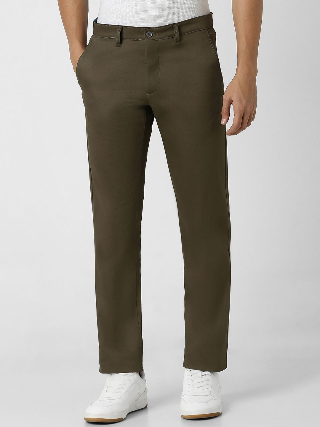 

Van Heusen Sport Men Solid Mid Rise Slim Fit Regular Trousers, Olive