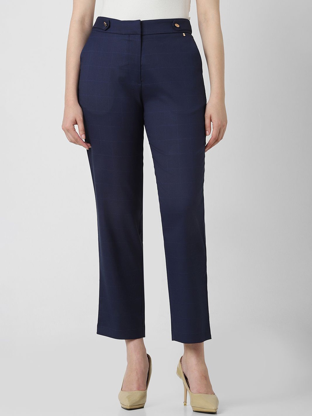 

Van Heusen Woman Solid Mid Rise Regular Fit Formal Trousers, Navy blue