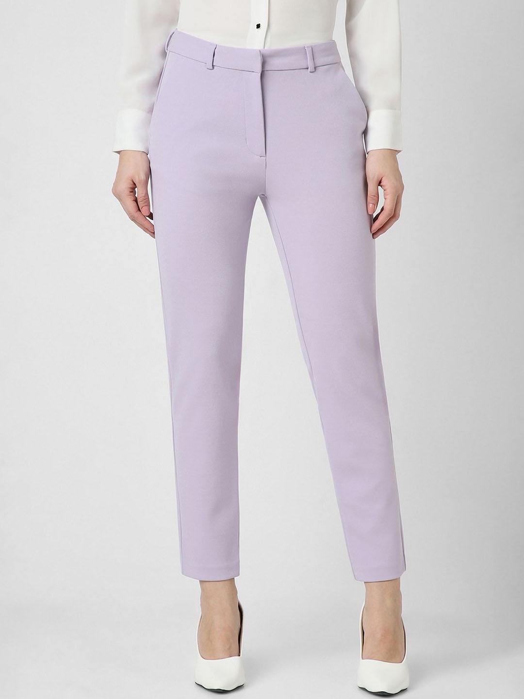 

Van Heusen Woman Solid Regular Fit Mid Rise Cropped Formal Trousers, Purple