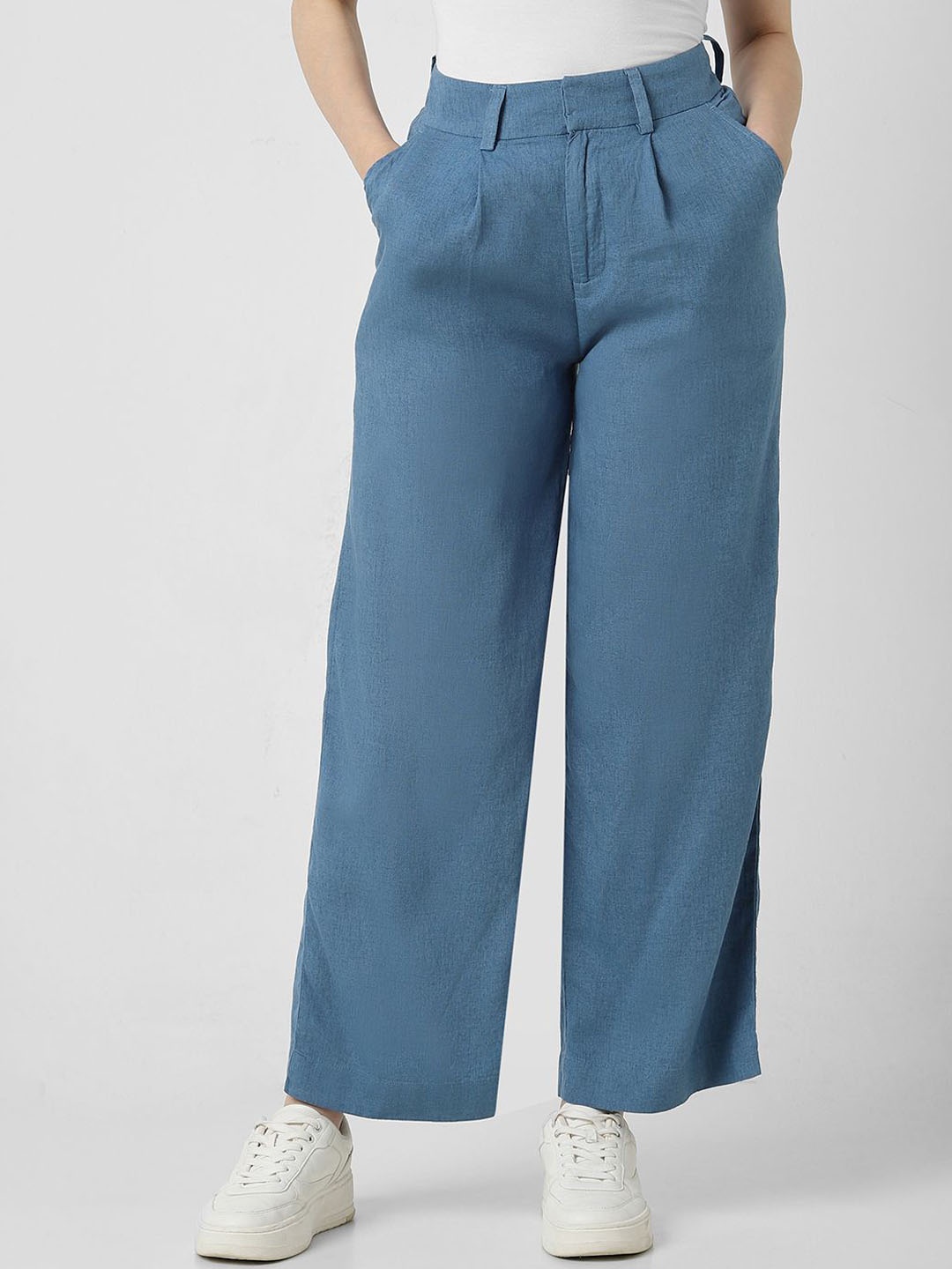 

Van Heusen Woman Solid Mid Rise Regular Fit Pleated Trousers, Blue