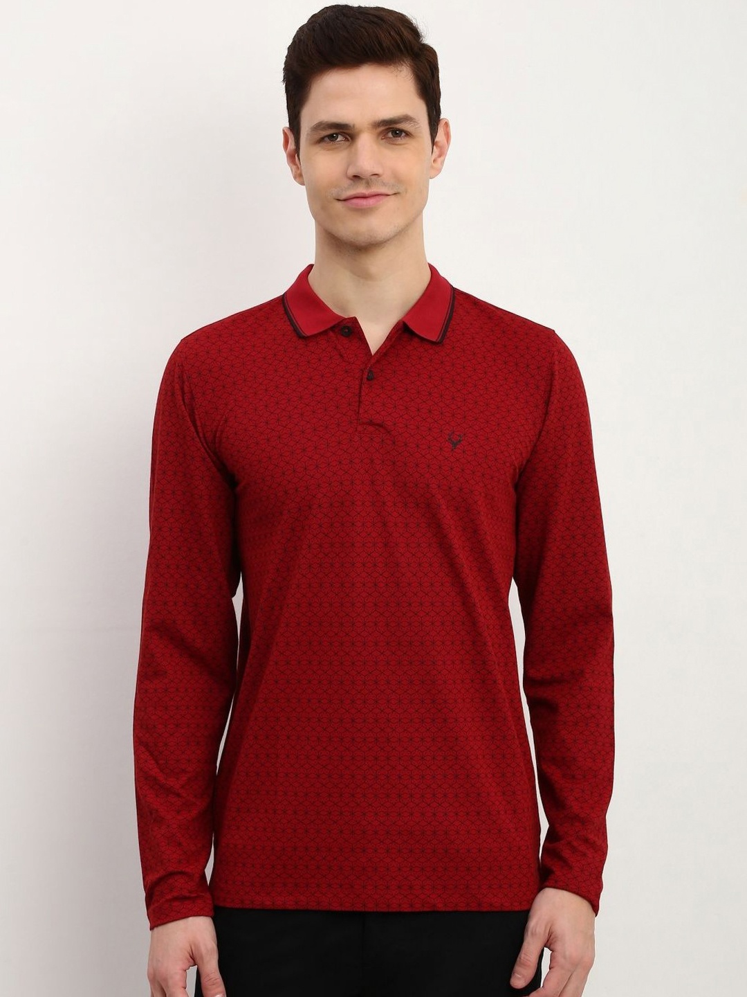

Allen Solly Men Abstract Printed Polo Collar Cotton T-Shirt, Red
