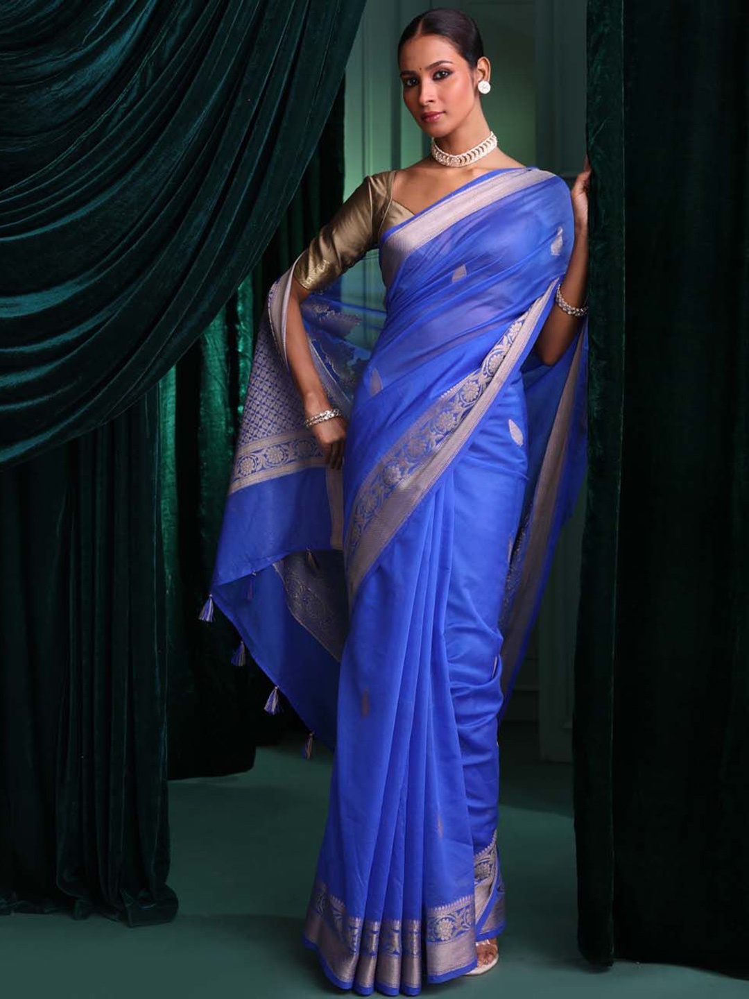 

Indethnic Woven Design Zari Banarasi Saree, Blue