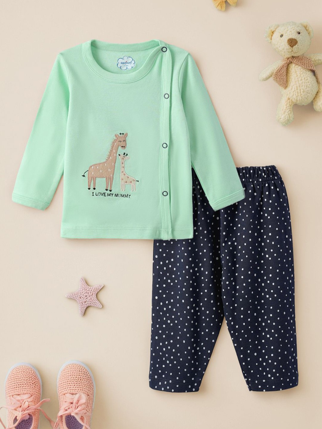 

Nauti Nati Kids Printed Pure Cotton Top with Trousers, Green