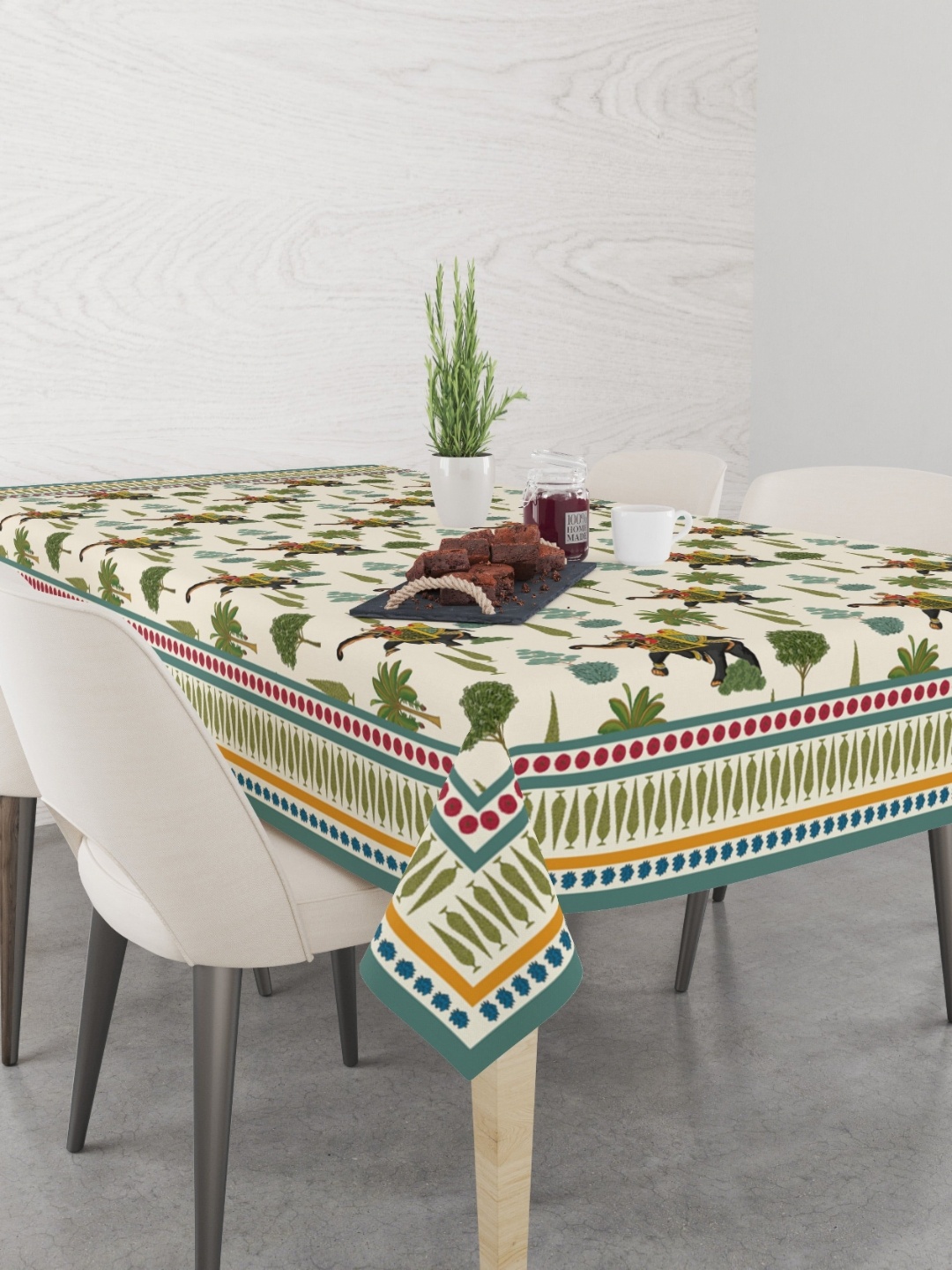 

Astitva Cream & Green Anti-Slip Cotton 6-Seater Table Cover