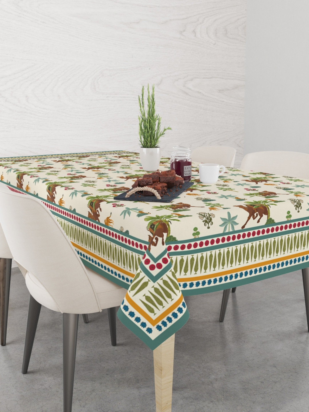 

Astitva Off White & Blue Anti-Slip Cotton 6-Seater Table Cover