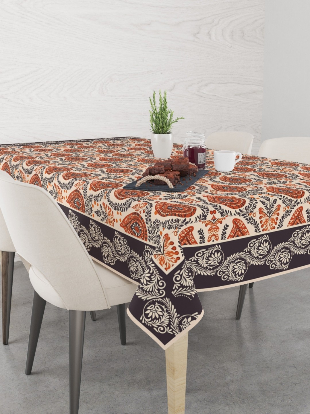 

Astitva Brown & Orange Anti-Slip Cotton 6-Seater Table Cover