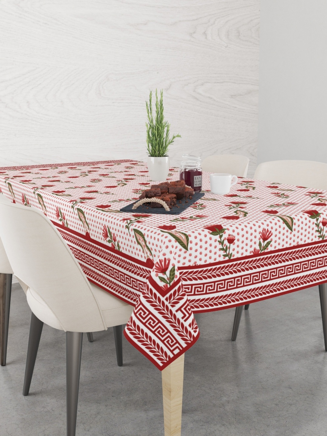 

Astitva Cream & Red Floral Anti-Slip Cotton 6-Seater Table Cover